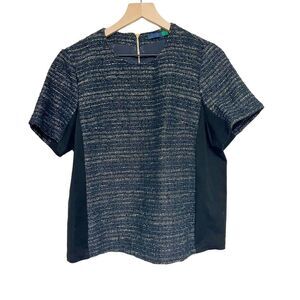 Ava Womens Tweed Short Sleeve Top Size 6 Zipper Detail Back